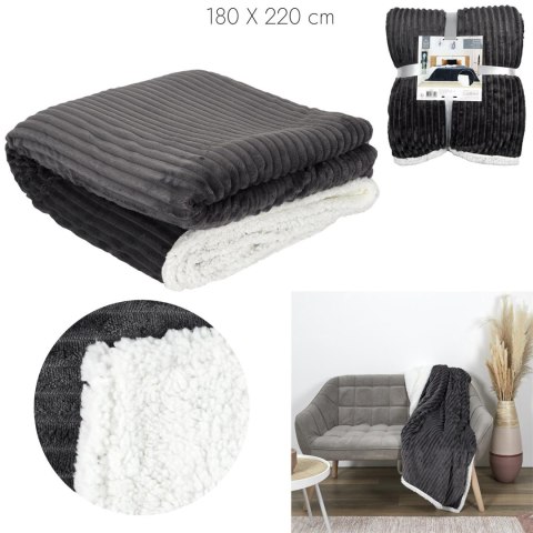 Koc Sherpa szary 180x220cm prążkowany Koc Sherpa szary 180x220cm prążkowany