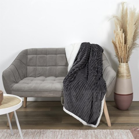Koc Sherpa szary 180x220cm prążkowany Koc Sherpa szary 180x220cm prążkowany