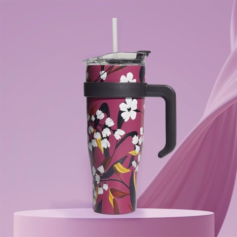 Kubek termiczny z uchwytem Fleur 1,2l różowy Kubek termiczny z uchwytem Fleur 1,2l różowy