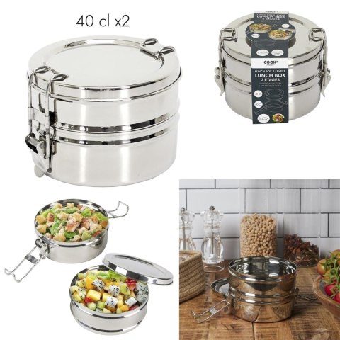 Metalowy Lunch box z 2 pojemnikami Metalowy Lunch box z 2 pojemnikami