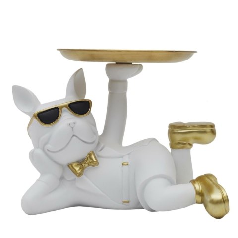 Figurka Buldog leżący z tacą biała Figurka Buldog leżący z tacą biała