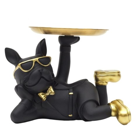 Figurka Buldog leżący z tacą czarna Figurka Buldog leżący z tacą czarna