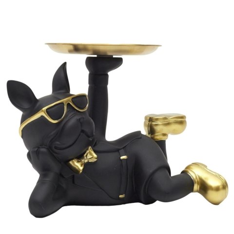 Figurka Buldog leżący z tacą czarna Figurka Buldog leżący z tacą czarna