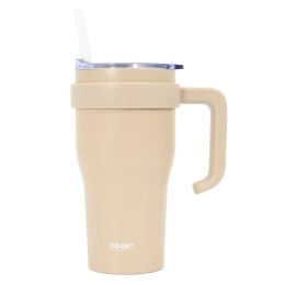 Kubek termiczny z uchwytem i słomką Miami 600ml beżowy