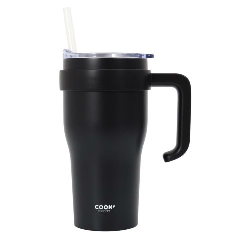 Kubek termiczny z uchwytem i słomką Miami 600ml czarny Kubek termiczny z uchwytem i słomką Miami 600ml czarny