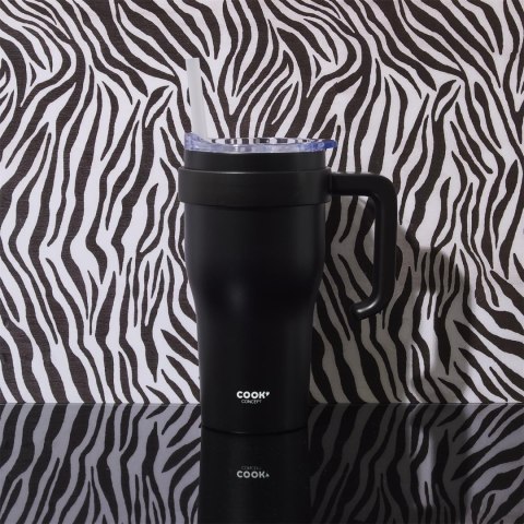 Kubek termiczny z uchwytem i słomką Miami 600ml czarny Kubek termiczny z uchwytem i słomką Miami 600ml czarny