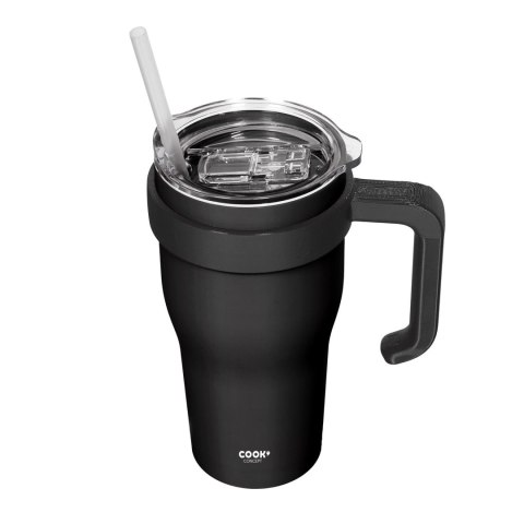 Kubek termiczny z uchwytem i słomką Miami 600ml czarny Kubek termiczny z uchwytem i słomką Miami 600ml czarny