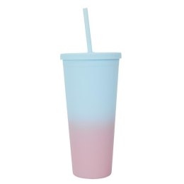 Kubek ze słomką Tie-Dye PP niebiesko-różowy