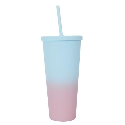 Kubek ze słomką Tie-Dye PP niebiesko-różowy Kubek ze słomką Tie-Dye PP niebiesko-różowy