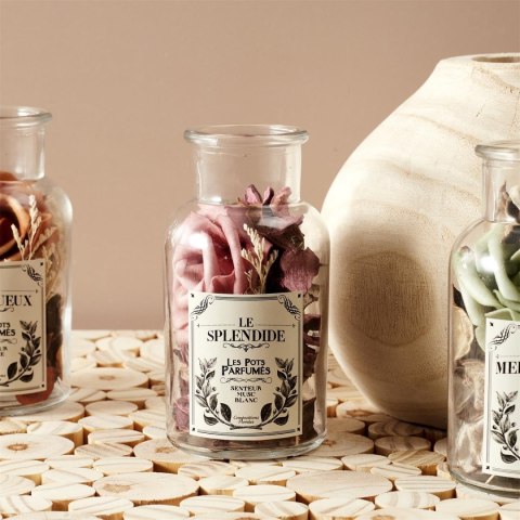 Szklany słój 12cm z pot pourri różowe Szklany słój 12cm z pot pourri różowe