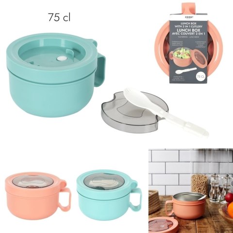 Okrągły Lunch box pomarańczowy z widelcem Okrągły Lunch box pomarańczowy z widelcem