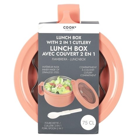 Okrągły Lunch box pomarańczowy z widelcem Okrągły Lunch box pomarańczowy z widelcem