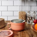 Okrągły Lunch box pomarańczowy z widelcem Okrągły Lunch box pomarańczowy z widelcem