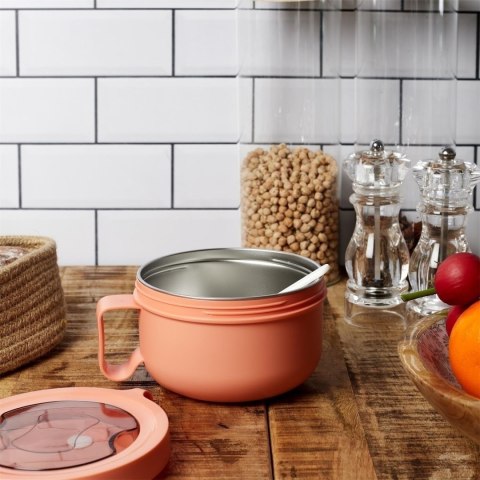 Okrągły Lunch box pomarańczowy z widelcem Okrągły Lunch box pomarańczowy z widelcem