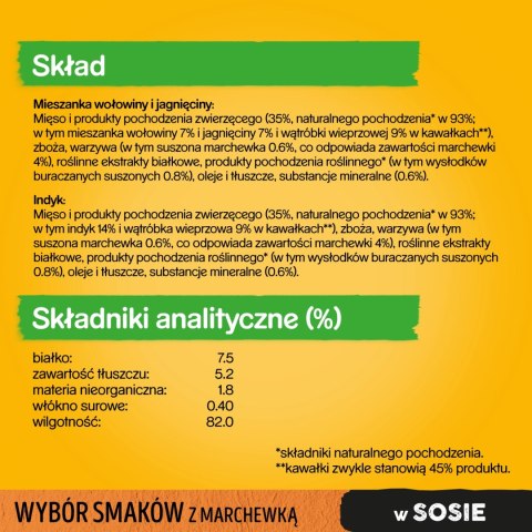 Pedigree Mokra Karma Dla Dorosłych Psów W Sosie (Z Wołowiną I Jagnięciną, Z Indykiem I Marchewką) 4x100g Pedigree Mokra Karma Dla Dorosłych Psów W Sosie (Z Wołowiną I Jagnięciną, Z Indykiem I Marchewką) 4x100g
