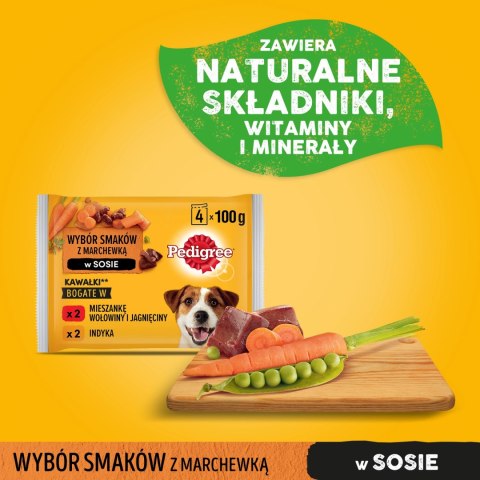 Pedigree Mokra Karma Dla Dorosłych Psów W Sosie (Z Wołowiną I Jagnięciną, Z Indykiem I Marchewką) 4x100g Pedigree Mokra Karma Dla Dorosłych Psów W Sosie (Z Wołowiną I Jagnięciną, Z Indykiem I Marchewką) 4x100g