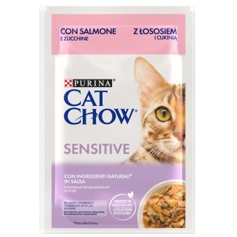 Purina Cat Chow Sensitive Karma Z Łososiem I Cukinią W Sosie 85g Purina Cat Chow Sensitive Karma Z Łososiem I Cukinią W Sosie 85g