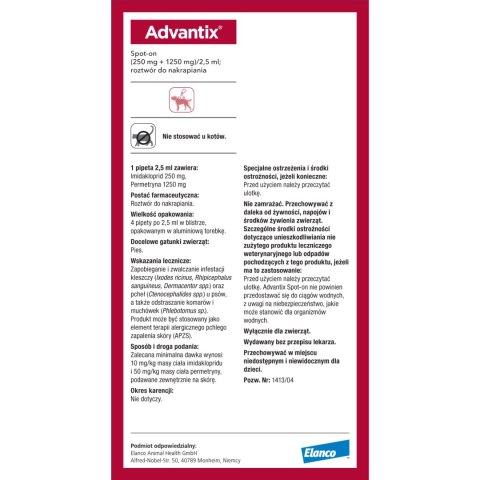 Bayer Advantix Krople Na Kleszcze I Pchły 4x2,5ml Bayer Advantix Krople Na Kleszcze I Pchły 4x2,5ml