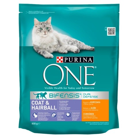 Purina One Cat Coat & Hairball Karma dla kotów z kurczaka 800g Purina One Cat Coat & Hairball Karma dla kotów z kurczaka 800g