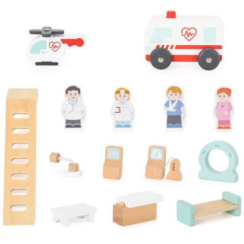 VIGA Drewniany Szpital Z Karetką Winda Zestaw 15 el VIGA Drewniany Szpital Z Karetką Winda Zestaw 15 el