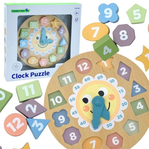 TOOKY TOY Zegar Drewniana Zabawka Edukacyjna Nauka Czasu Kształtów TOOKY TOY Zegar Drewniana Zabawka Edukacyjna Nauka Czasu Kształtów