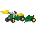 Rolly Toys RollyKid John Deere Traktor na Pedały z Łyżką i Przyczepą - Zielony Rolly Toys RollyKid John Deere Traktor na Pedały z Łyżką i Przyczepą - Zielony