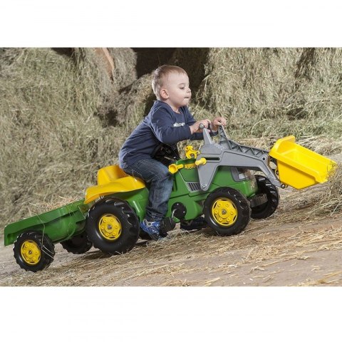 Rolly Toys RollyKid John Deere Traktor na Pedały z Łyżką i Przyczepą - Zielony Rolly Toys RollyKid John Deere Traktor na Pedały z Łyżką i Przyczepą - Zielony