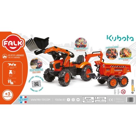 FALK Traktorek Kubota Pomarańczowy z Przyczepką od 3 Lat FALK Traktorek Kubota Pomarańczowy z Przyczepką od 3 Lat