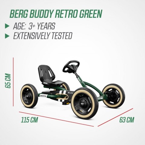 BERG Gokart Na Pedały Buddy Retro Green do 50 kg BERG Gokart Na Pedały Buddy Retro Green do 50 kg