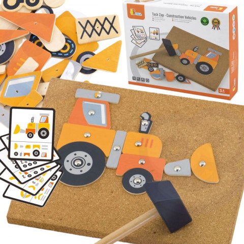 VIGA Drewniana Przybijanka Pojazdy budowlane 45 elementów Montessori VIGA Drewniana Przybijanka Pojazdy budowlane 45 elementów Montessori