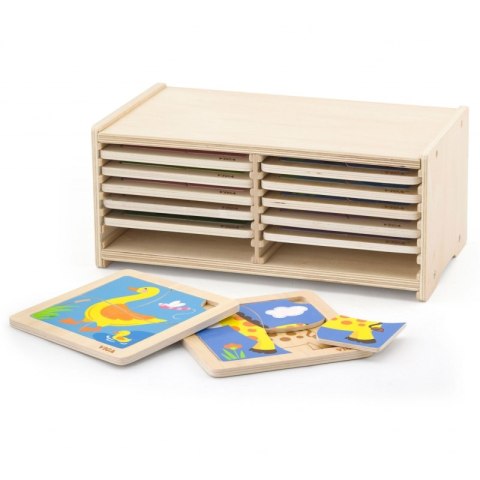 VIGA Puzzle drewniane 12 plansz po 4 puzzle w stojaku VIGA Puzzle drewniane 12 plansz po 4 puzzle w stojaku