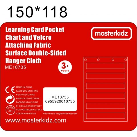 MASTERKIDZ Materiałowy Arkusz Do Wieszania Z Kieszonkami Na Fiszki I Obrazki Czerwony MASTERKIDZ Materiałowy Arkusz Do Wieszania Z Kieszonkami Na Fiszki I Obrazki Czerwony