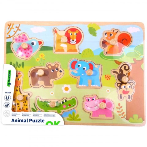 TOOKY TOY Drewniane Puzzle Montessori Zwierzęta z Pinezkami Do Dopasowania TOOKY TOY Drewniane Puzzle Montessori Zwierzęta z Pinezkami Do Dopasowania