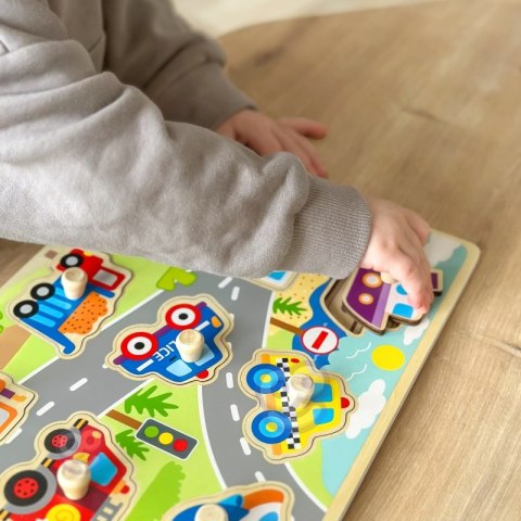 TOOKY TOY Drewniane Puzzle Montessori Transport Pojazdy z Pinezkami Do Dopasowania TOOKY TOY Drewniane Puzzle Montessori Transport Pojazdy z Pinezkami Do Dopasowania