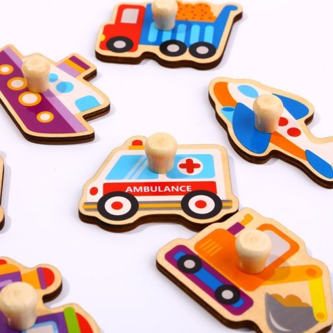 TOOKY TOY Drewniane Puzzle Montessori Transport Pojazdy z Pinezkami Do Dopasowania TOOKY TOY Drewniane Puzzle Montessori Transport Pojazdy z Pinezkami Do Dopasowania