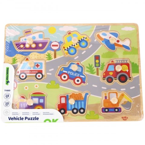 TOOKY TOY Drewniane Puzzle Montessori Transport Pojazdy z Pinezkami Do Dopasowania TOOKY TOY Drewniane Puzzle Montessori Transport Pojazdy z Pinezkami Do Dopasowania