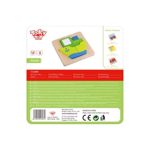 TOOKY TOY Puzzle Układanka Montessori Grube Klocki Statek 6 el. TOOKY TOY Puzzle Układanka Montessori Grube Klocki Statek 6 el.