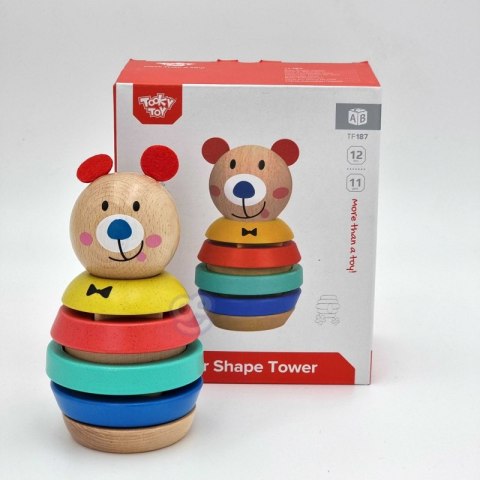 TOOKY TOY Drewniana Układanka Piramidka Kształty Miś 11 el. TOOKY TOY Drewniana Układanka Piramidka Kształty Miś 11 el.