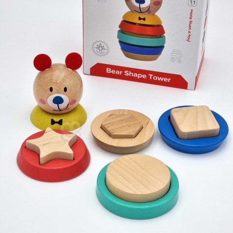 TOOKY TOY Drewniana Układanka Piramidka Kształty Miś 11 el. TOOKY TOY Drewniana Układanka Piramidka Kształty Miś 11 el.