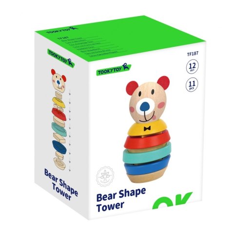 TOOKY TOY Drewniana Układanka Piramidka Kształty Miś 11 el. TOOKY TOY Drewniana Układanka Piramidka Kształty Miś 11 el.