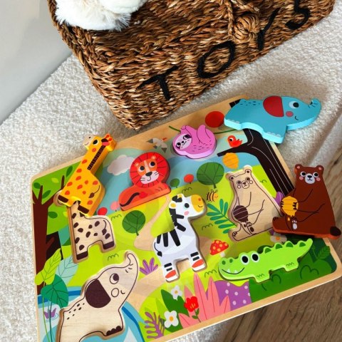 Tooky Toy Drewniane Puzzle Montessori Zwierzątka ZOO Safari Dopasuj Kształty Tooky Toy Drewniane Puzzle Montessori Zwierzątka ZOO Safari Dopasuj Kształty