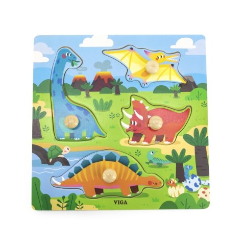 VIGA Drewniane Puzzle z Pinezkami Dinozaury VIGA Drewniane Puzzle z Pinezkami Dinozaury