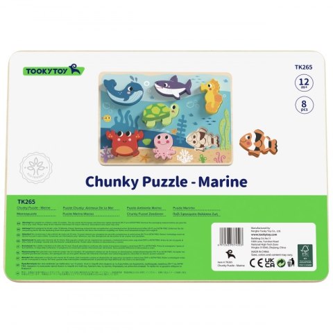 TOOKY TOY Drewniane Puzzle Montessori Świat Morza Rybki Żółwik Kształty TOOKY TOY Drewniane Puzzle Montessori Świat Morza Rybki Żółwik Kształty
