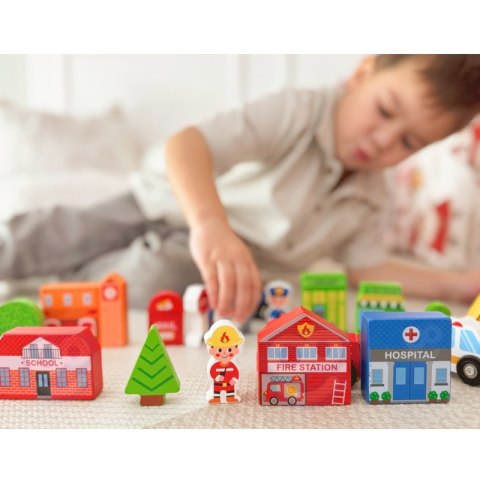 TOOKY TOY Drewniany Zestaw Budynków i Figurek Miasto TOOKY TOY Drewniany Zestaw Budynków i Figurek Miasto