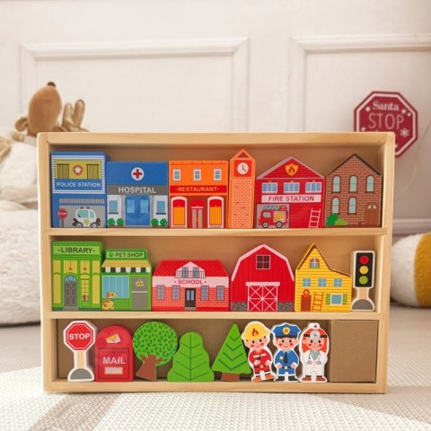 TOOKY TOY Drewniany Zestaw Budynków i Figurek Miasto TOOKY TOY Drewniany Zestaw Budynków i Figurek Miasto