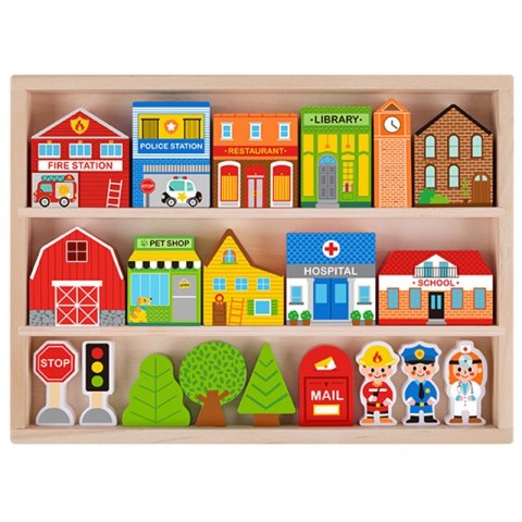 TOOKY TOY Drewniany Zestaw Budynków i Figurek Miasto TOOKY TOY Drewniany Zestaw Budynków i Figurek Miasto