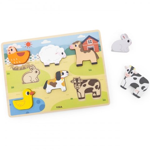 VIGA Drewniane Puzzle Układanka Montessori 2w1 Figurki Farma VIGA Drewniane Puzzle Układanka Montessori 2w1 Figurki Farma