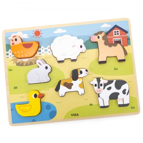 VIGA Drewniane Puzzle Układanka Montessori 2w1 Figurki Farma VIGA Drewniane Puzzle Układanka Montessori 2w1 Figurki Farma