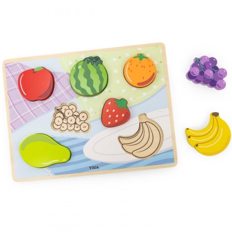 VIGA Drewniane Puzzle Układanka Montessori 2w1 Figurki Owoce VIGA Drewniane Puzzle Układanka Montessori 2w1 Figurki Owoce
