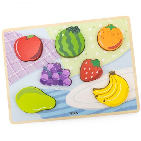 VIGA Drewniane Puzzle Układanka Montessori 2w1 Figurki Owoce VIGA Drewniane Puzzle Układanka Montessori 2w1 Figurki Owoce